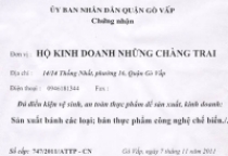 CHỨNG NHẬN VỆ SINH AN TOÀN THỰC PHẨM